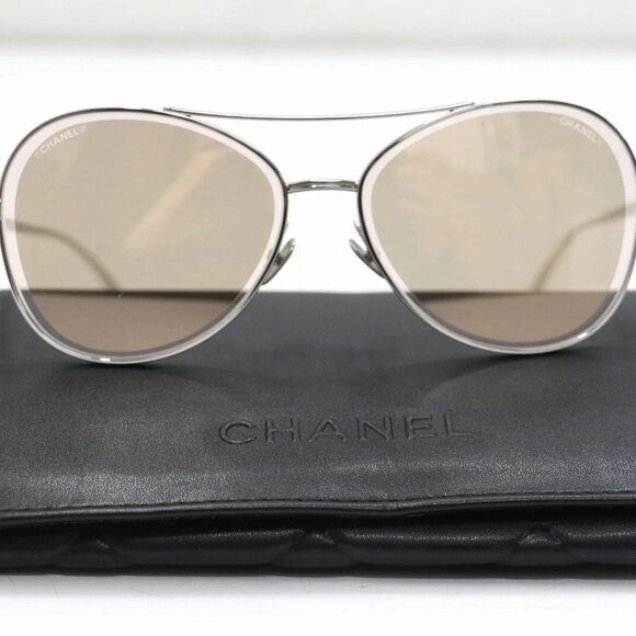 Chanel Metal Pilot Sunglasses 4260 127/T7 59*15 140mm Silver - Picture 1 of 13